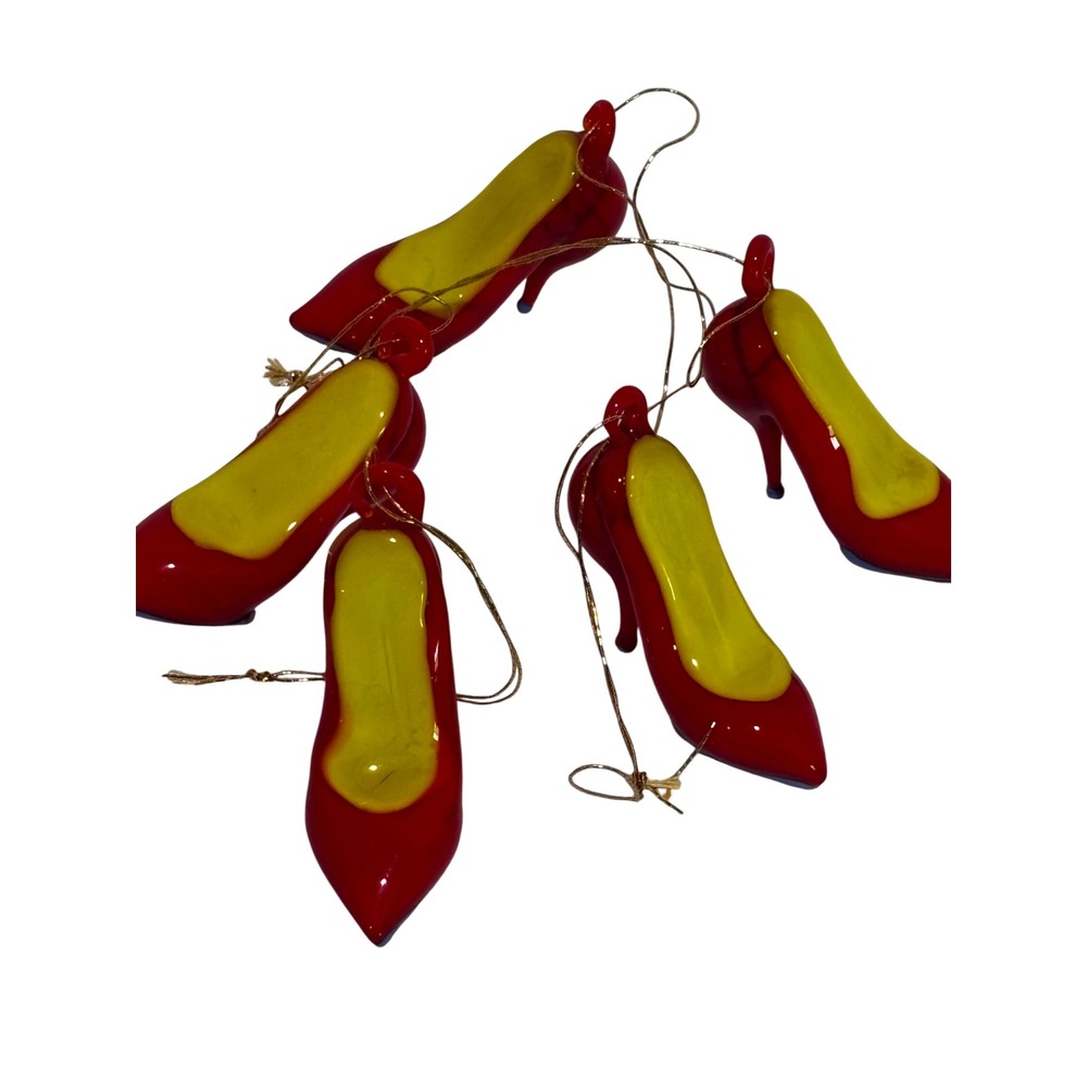 Global Village Red Glass High Heel Stiletto Shoe Ornaments Set of 5 gift tags